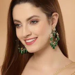 Dugran By Dugristyle White & Green Chand Bali Earrings with Kundan & Pearls for Women-picture-14