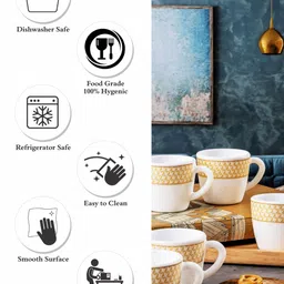 Cello White & Brown 6 Pieces Floral Printed Opalware Glossy Mugs-100ml Each image 2