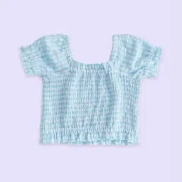 Pantaloons Junior Aqua Blue Cotton Textured Pattern Top-picture-32