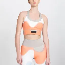 adidas Orange & White Color-Block Training Bra-image-49