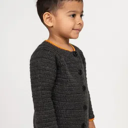 WINDROP SOLUTIONS Kids Checked Self Design Round Neck Woollen Cardigan image 5