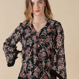 Gipsy Black & Red Floral Print Top-image-30