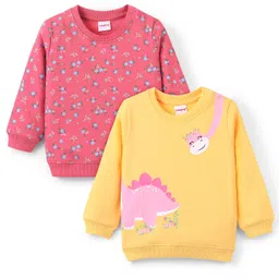 Babyhug Cotton Knit Full Sleeves Floral & Dino Graphics Sweatshirts Pack of 2 - Pink & Yellow-picture-31