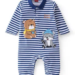Babyhug 100% Cotton Knit Full Sleeves Striped Romper - Navy-picture-33