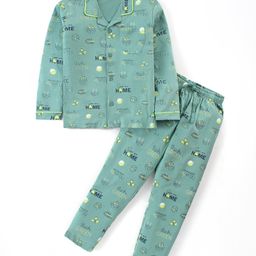 Doreme Single Jersey Knit Full Sleeves Night Suit With Eco-Friendly Print - Green-image-9