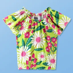 Pine Kids Cotton Knit Half Sleeves Top with Floral Print - Green-image-78