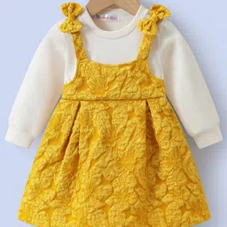 Kookie Kids Full Sleeves T-Shirt With Solid Color Pinafore Dress - Golden & White-picture-24