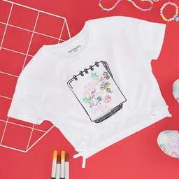 Pantaloons Junior Cotton Half Sleeves Animals & Typography Printed Top - White-image-7