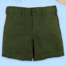 Kiddopanti Cotton Lycra Solid Shorts - Military Green-picture-27