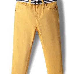 Babyhug Denim Full Length Washed Jeans With Stretch & Belt - Yellow image 1