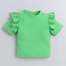 Aww Hunnie 100% Cotton Jersey Half Sleeves Frill Detailed Top - Green-picture-13
