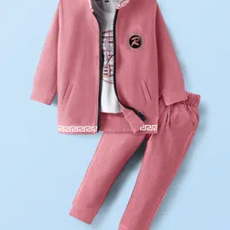 Rikidoos Full Sleeves Stone Embellished Jacket With Tee & Joggers Set - Pink & White-picture-19