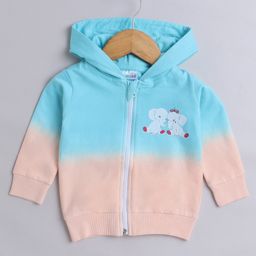 BUMZEE Looper Knit Full Sleeves Baby Elephant Printed Hooded Sweatjacket - Blue & Peach-picture-22