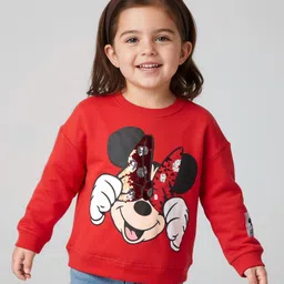 babyhug disney Babyhug Terry Knit Full Sleeves Sweatshirt With Minnie Mouse Graphics & Reversible Sequins - Red-picture-36