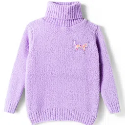 Babyhug Knit Full Sleeves Pullover Turtle Neck Sweater with Butterfly Patch Detailing - Lavender-picture-26