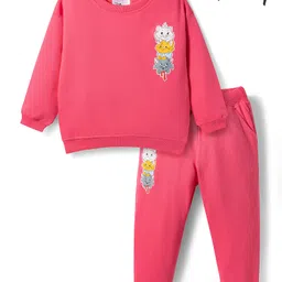 Babyhug Disney Terry Knit Full Sleeves Sweatshirt and Track Pant Set with Marie Graphic - Pink-picture-11