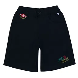 Pranava Organic Cotton Woven Fun Ride Text Embroidered Shorts - Black-image-83