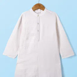 Babyhug Cotton Woven Full Sleeves Solid SelfEmbroidered Kurta Pyjama Set - White image 2