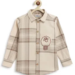 Tiber Taber 100% Cotton Full Sleeves Checked Shirt - Cream image 3