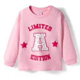 Babyhug Terry Knit Full Sleeves Top & Pant Set With Text Print - Pink & Red image 2
