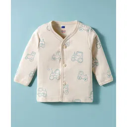 Simply Interlock Knit Full Sleeves Co-ords Night Suit with Cap & Vehicle Print - Cream image 2