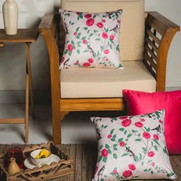 Abolee Homes White & Pink Set of 3 Floral Velvet Square Cushion Covers image 1