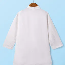 Babyhug Cotton Woven Full Sleeves Solid SelfEmbroidered Kurta Pyjama Set - White image 3