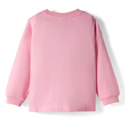 Babyhug Terry Knit Full Sleeves Top & Pant Set With Text Print - Pink & Red image 3