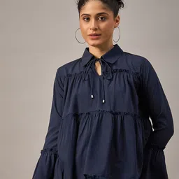 The Roadster Lifestyle Co Collared Front Tie Ruffled Tops image 2