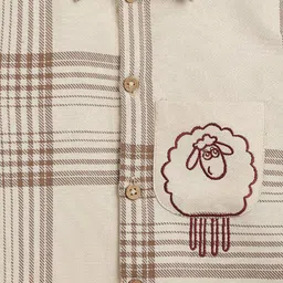 Tiber Taber 100% Cotton Full Sleeves Checked Shirt - Cream image 5