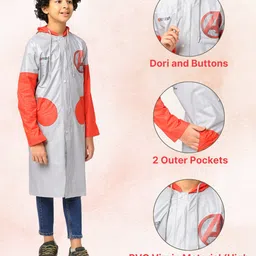 CITIZEN Marvel Avengers Featuring Full Doctor Sleeves Characters Back Printed Hooded Raincoat - Grey & Red image 5