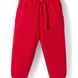 Babyhug Terry Knit Full Sleeves Top & Pant Set With Text Print - Pink & Red image 4