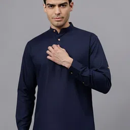 KNOWTED Band Collar Roll-Up Sleeves Straight Short Kurta-picture-28