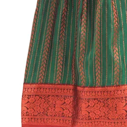 Bhartiya Paridhan Silk Puffed Sleeves Lehenga Choli Set - Green & Red image 5