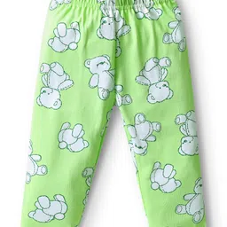 Babyoye 100% Cotton With Anti Bacterial Finish Full Sleeves Night Suit with Teddy Bear Print & Patch Detailing - Green image 5