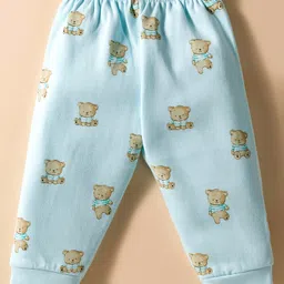 Zero Fleece Knit Full Sleeves Winter Wear Suit Set with Bear Print - Sea Green image 5