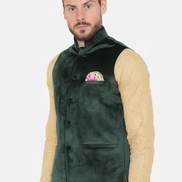 Wintage Men Green Velvet Nehru Jacket image 4