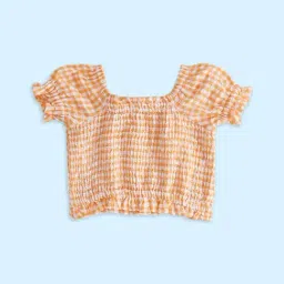 Pantaloons Junior Orange & White Cotton Textured Pattern Top-picture-20