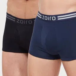 Zoiro Dark Denim & Black Cotton Regular Fit Trunks - Pack Of 2-image-7