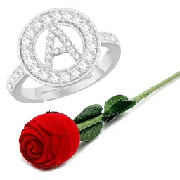 MEENAZ Silver-Plated Cubic Zirconia Studded Adjustable Ring image 2