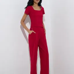 Superstar by Westside Red Ribbed High-Rise Cotton-Blend Pants image 3