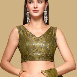 Oomph! Ethnic Motifs Woven Design Jacquard V-Neck Saree Blouse-picture-27