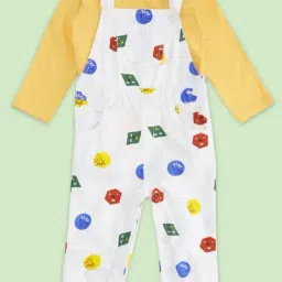 Pantaloons Baby White & Yellow Cotton Printed Full Sleeves Dungaree Set-picture-16