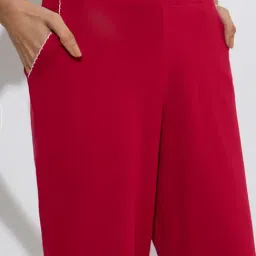 Superstar by Westside Red Ribbed High-Rise Cotton-Blend Pants image 4