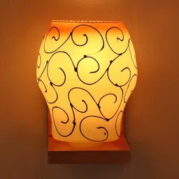 1ST TIME Brown & White Printed Wood Frustum Shaped Wall Lamp-picture-12