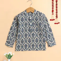 The Magic Wand Boys Floral Printed Mandarin Collar Straight Kurta-picture-31