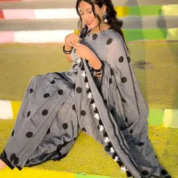 Ruuprekha Floral Printed Pure Cotton Fusion Saree-picture-12