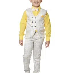 Pro-Ethic Style Developer Kids Yellow & Grey Checks Full Sleeves Shirt, Waistcoat, Pants with Bow-picture-34
