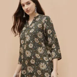 Melange By Lifestyle Green Regular Fit Floral Print Kurti image 3