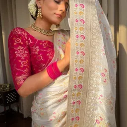 S.K.C Woven Design Zari Pure Silk Banarasi Saree image 5